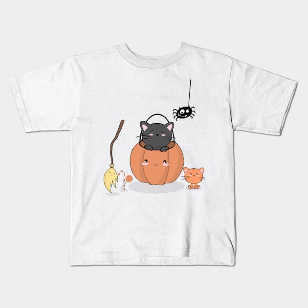 Cute Halloween Cat Kids T-Shirt by smoochugs